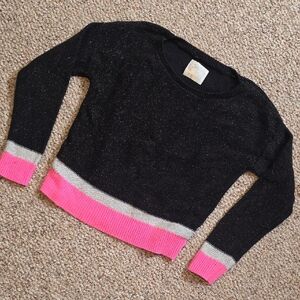 Girls Black Knit Justice Sparkly Sweater with Pink & Silver Trim